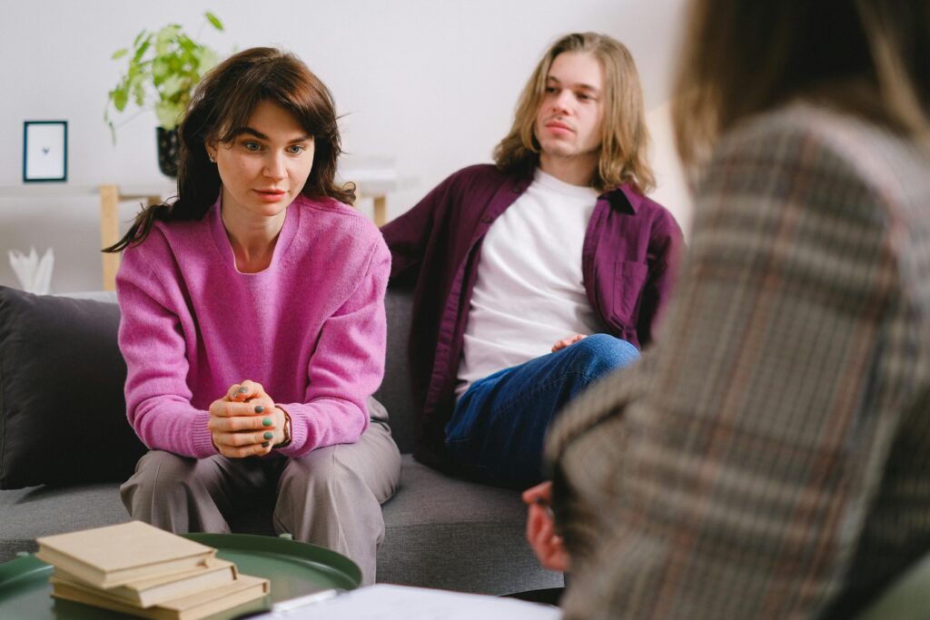 Group therapy session with a couple.